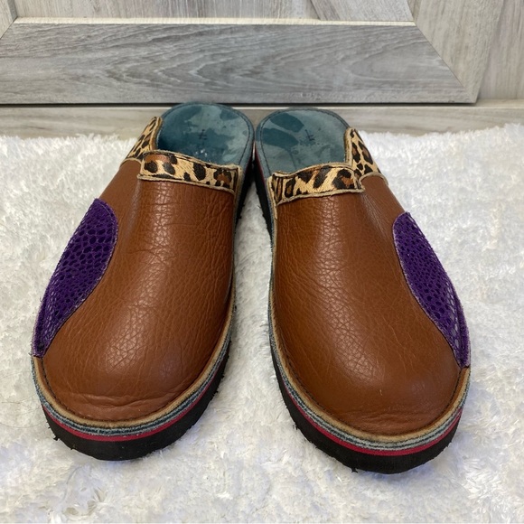 SoleTech Mules Clogs Women's Purple Brown Animal Leather Wearable Art Handmade 7 - Picture 4 of 8